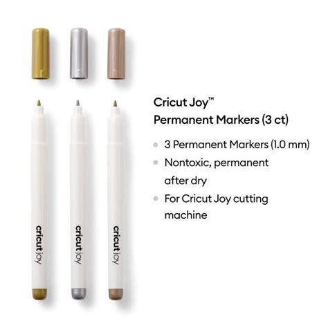 Cricut Joy Medium Point Markers 3-pack (Gold, Silver, Blue); 3 medium point (1.0) markers in Gold, Silver, Blue; Embellish your projects with personal notes or drawings; Ideal for event invitations, decor for birthday bashes, or adding a "handwritten" message to any project; For Cricut Joy™